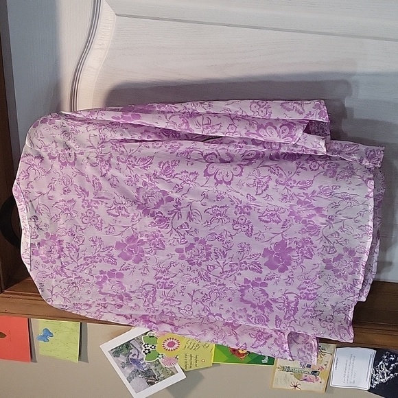 Susan Graver Sheer Boho Tunic, Tank Top Lavender, White and Silver Sparkles XS - Picture 2 of 8